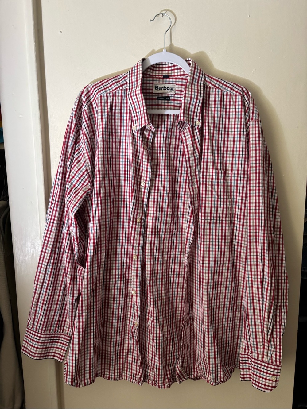 Barbour Men’s Red Check Regular Fit Button-Up Shirt size xl